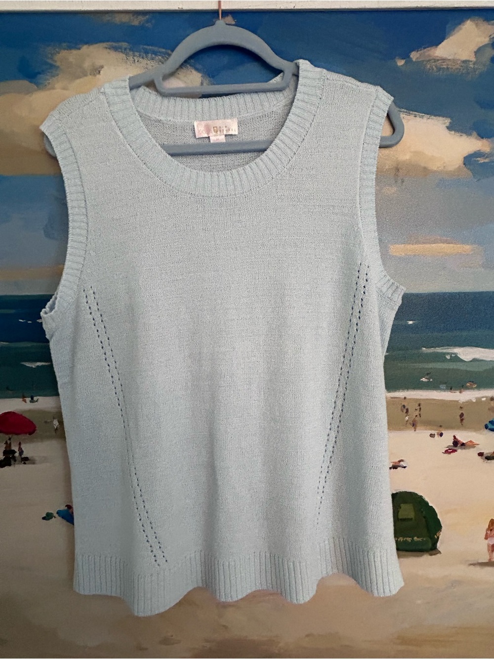 Sleeveless Light Blue Knit Sweater Tank